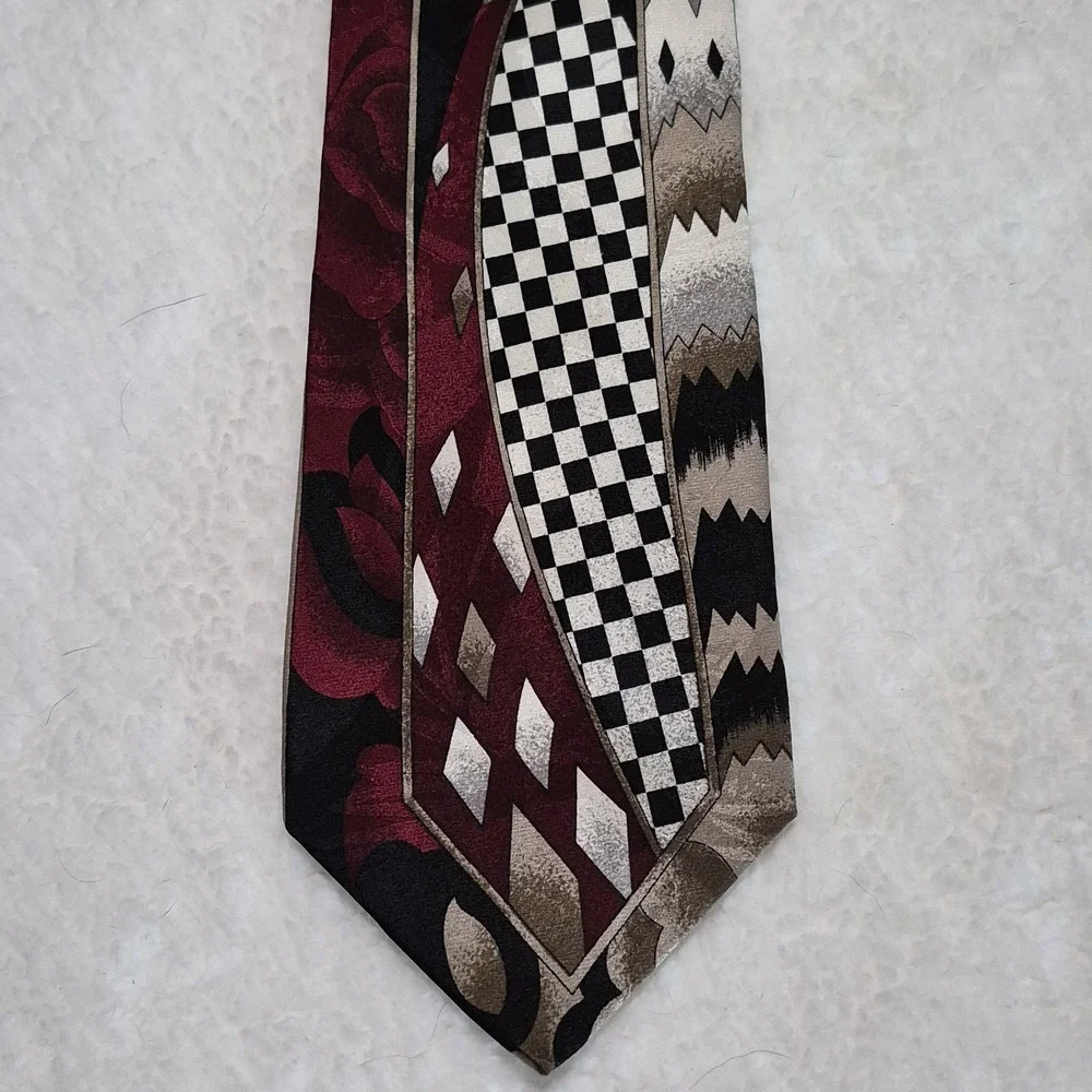 Zeidler & Zeidler Men's Silk Tie Art Deco Style Red Black White Check 60